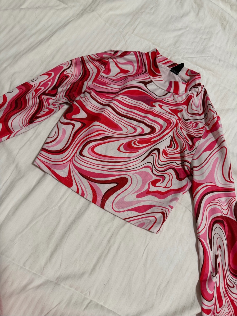 SHEIN Pink and Red Swirl Print Long Sleeve Top